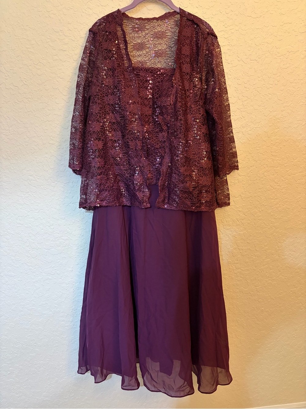 Purple Lace Sequin Jacket with Chiffon Dress, Two-Piece Dress